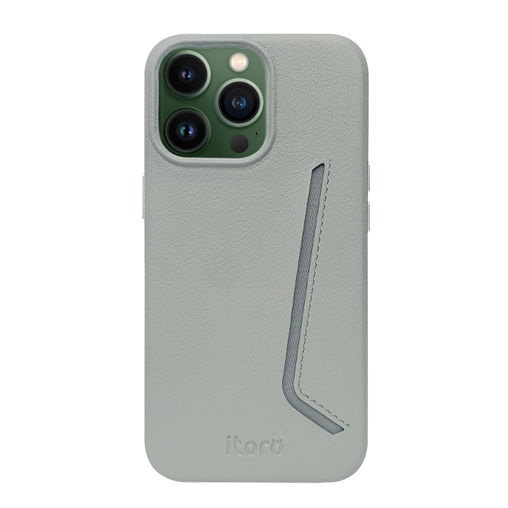 iPhone 13 Pro Max Leather Case with Card Slot - Grey