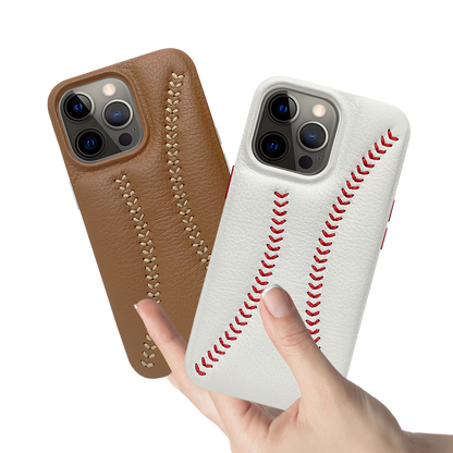 iPhone 13 Pro Baseball Designed Leather Case - White