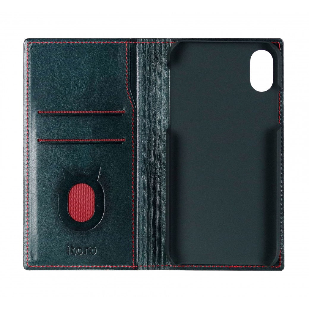Emboss Leather Folio_iPhone XS Italian Leather Case - Midnight Green(RED)