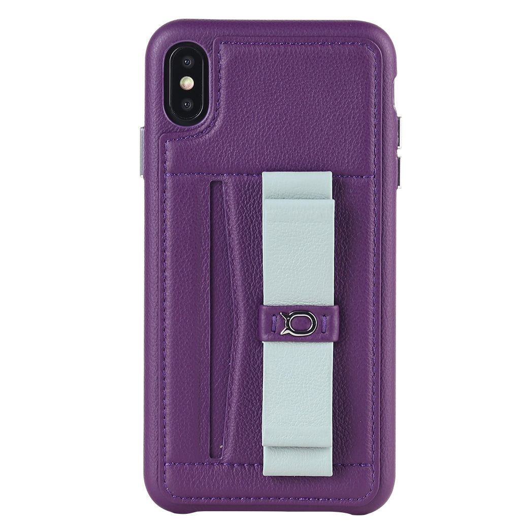 Gorgeous Ribbon Case_iPhone X Italian Leather Case - Violet&Gray