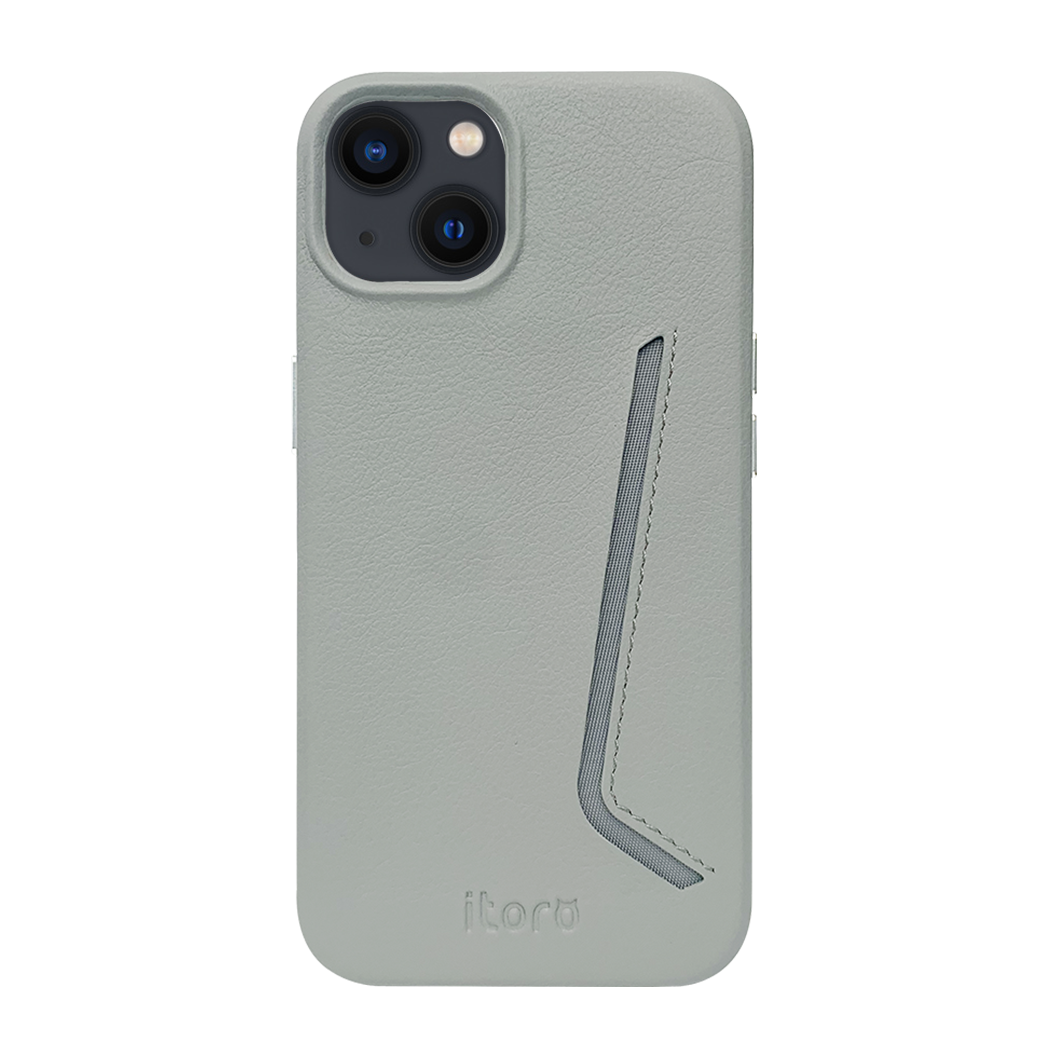 iPhone 13 Leather Case with Card Slot - Grey