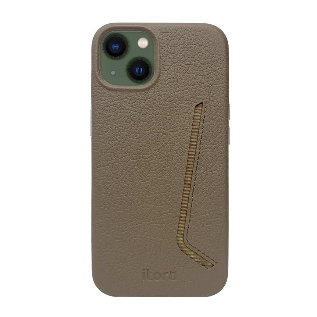 iPhone 13 Leather Case with Card Slot - Brown