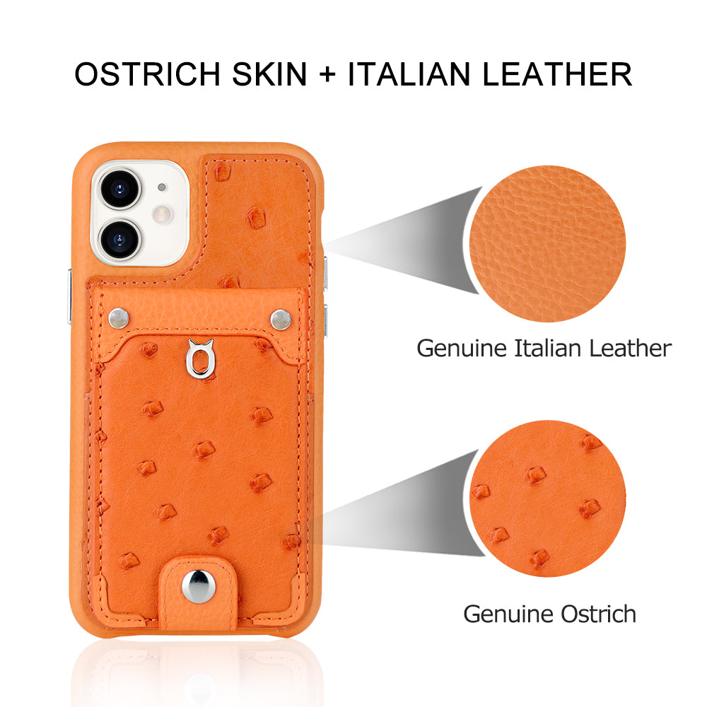Ostrich detachable kickstand Wallets Leather Case iPhone 11 - Orange