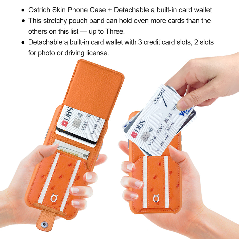 Ostrich detachable kickstand Wallets Leather Case iPhone 11 - Orange