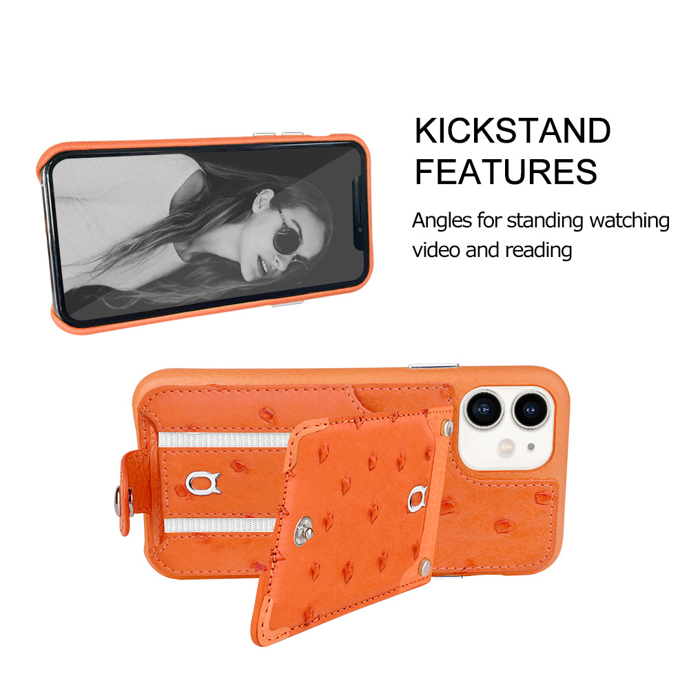 Ostrich detachable kickstand Wallets Leather Case iPhone 11 - Orange
