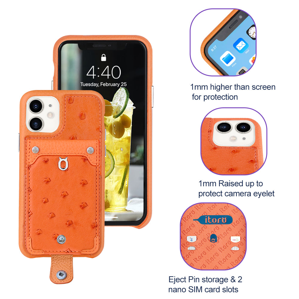 Ostrich detachable kickstand Wallets Leather Case iPhone 11 - Orange