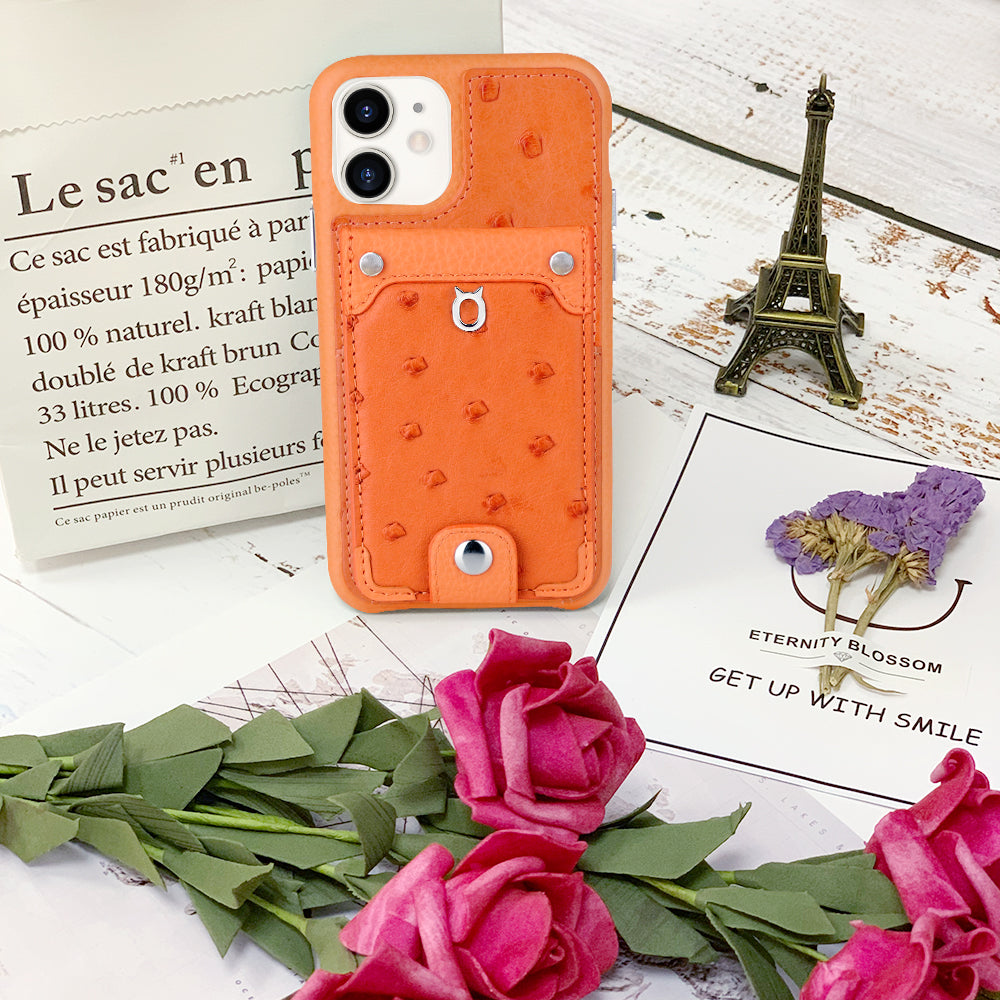 Ostrich detachable kickstand Wallets Leather Case iPhone 11 - Orange