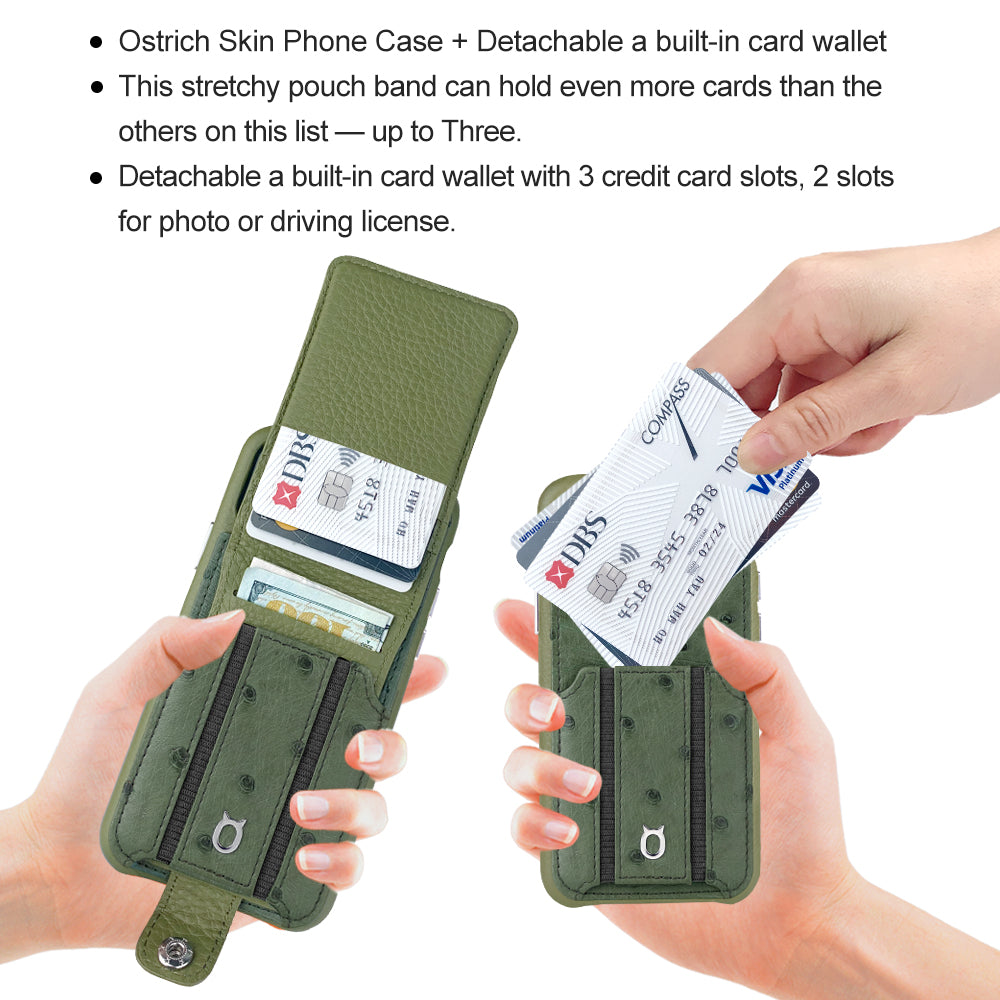 Ostrich detachable kickstand Wallets Leather Case iPhone 11 - Green