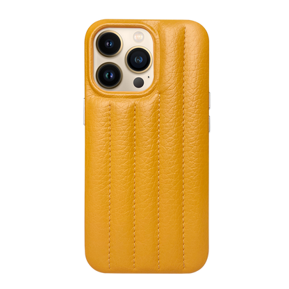 iPhone 13 Pro Max Leather Case with Stitching Sponge - Yellow