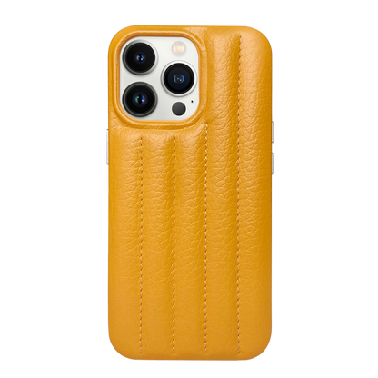 iPhone 13 Pro Max Leather Case with Stitching Sponge - Yellow
