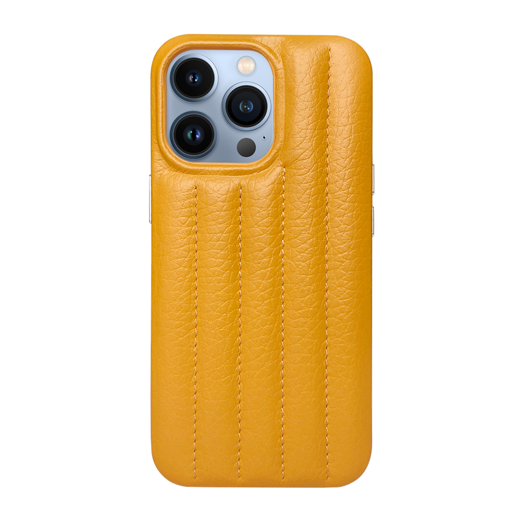 iPhone 13 Pro Leather Case with Stitching Sponge - Yellow