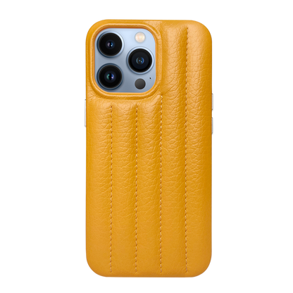 iPhone 13 Pro Leather Case with Stitching Sponge - Yellow