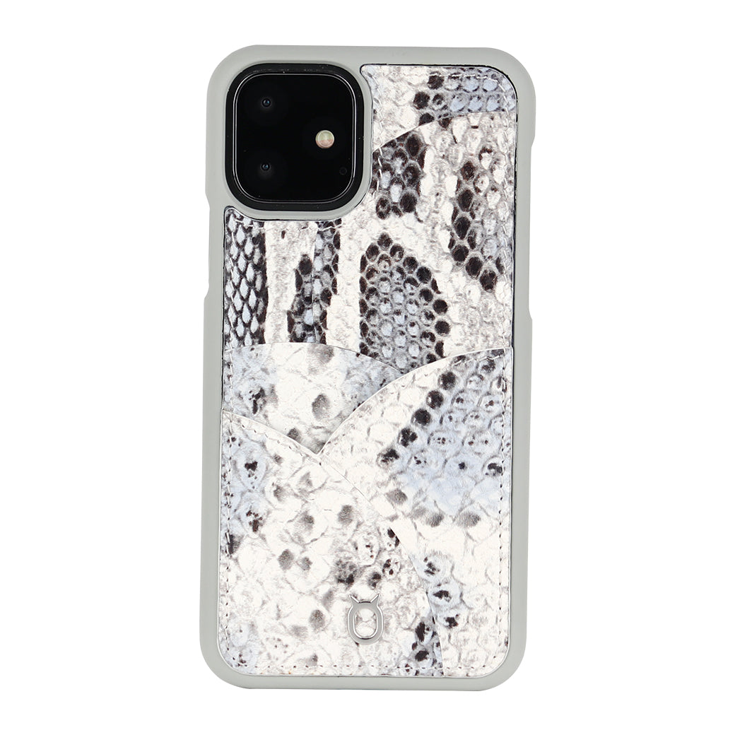 iPhone 11 Phone Case with Multi-colored Italian Python Series Leather - White&Black