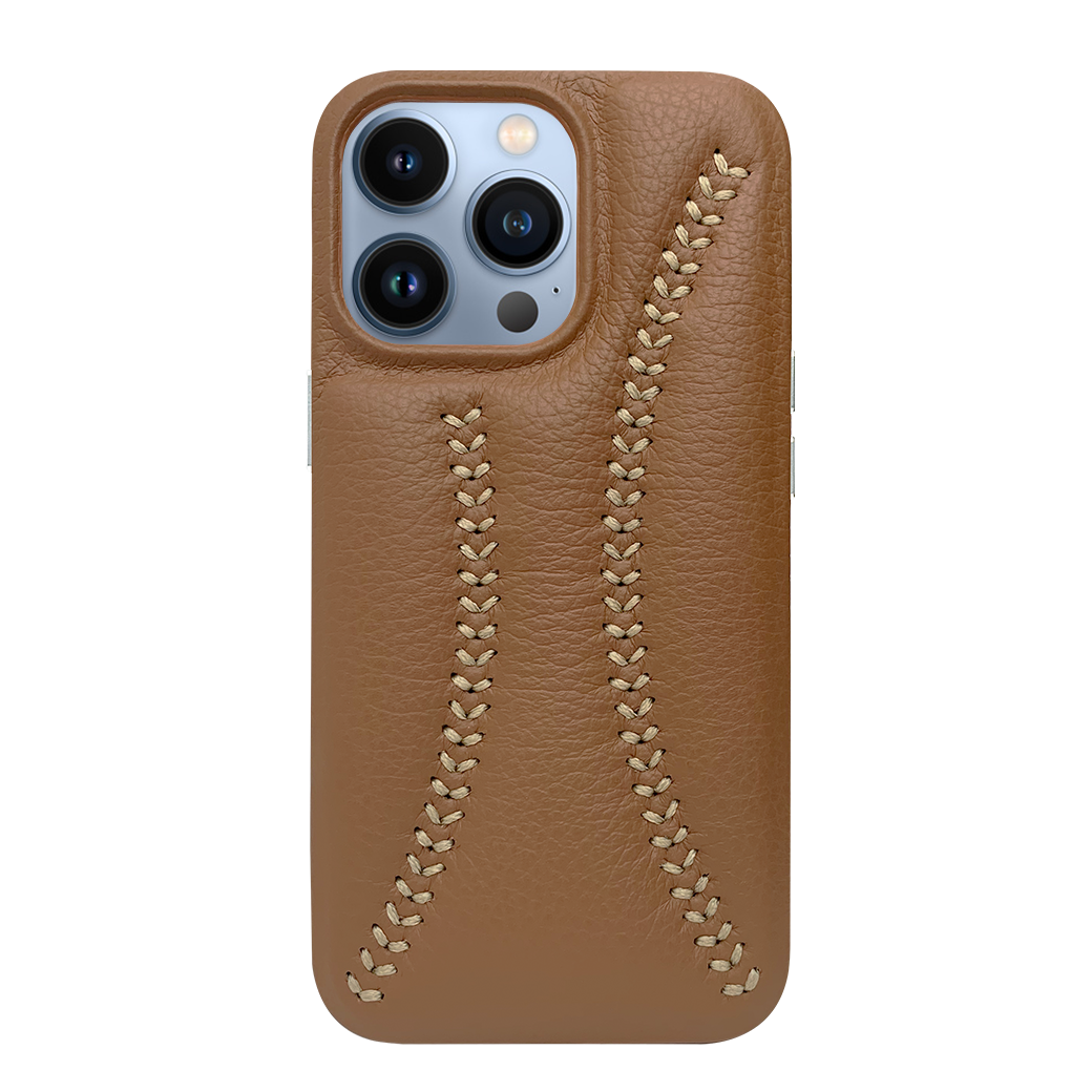 iPhone 13 Pro Baseball Designed Leather Case - Brown