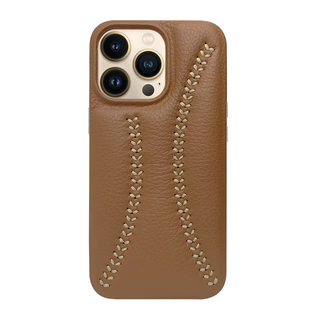 iPhone 13 Pro Baseball Designed Leather Case - Brown