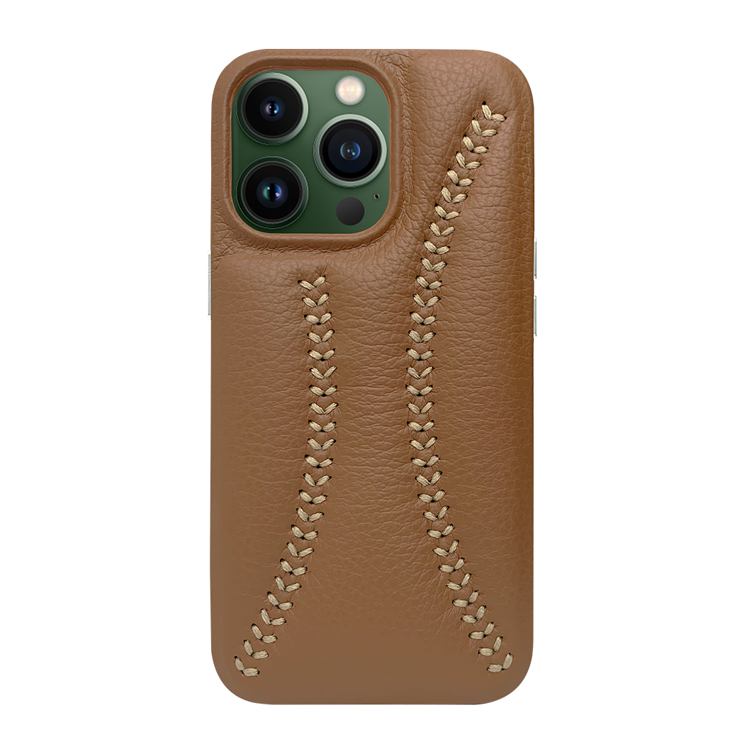 iPhone 13 Pro Max Baseball Designed Leather Case - Brown