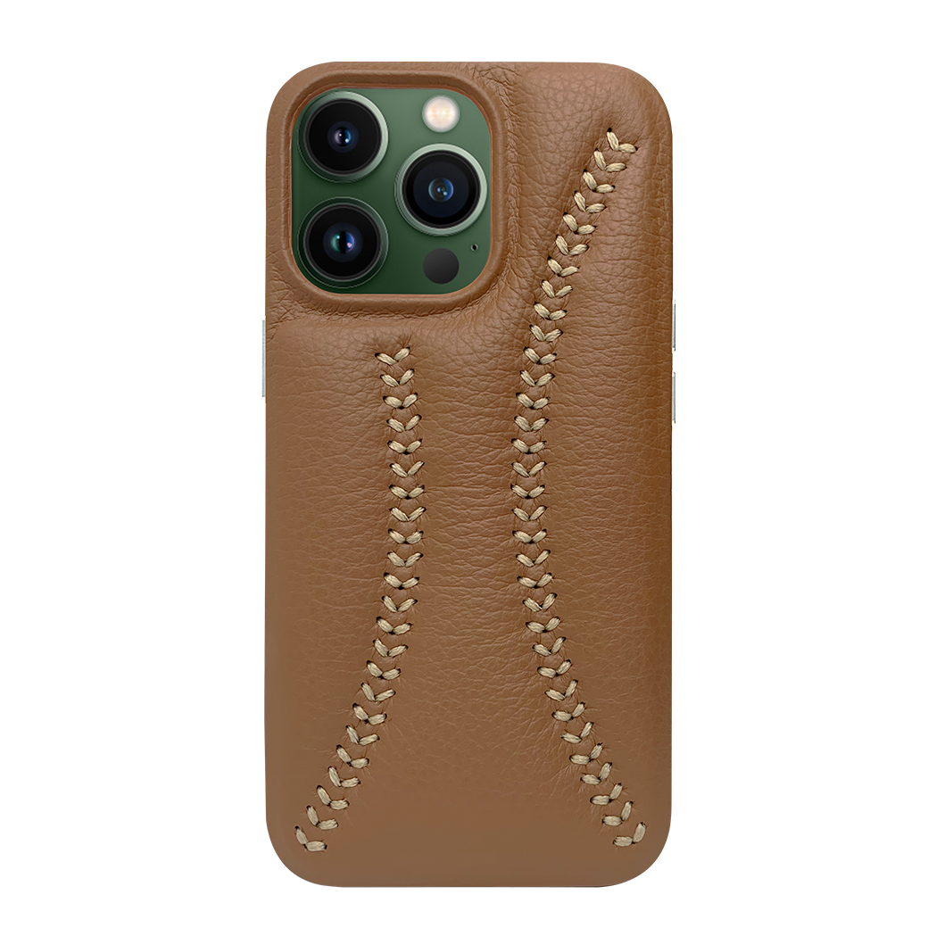 iPhone 13 Pro Baseball Designed Leather Case - Brown
