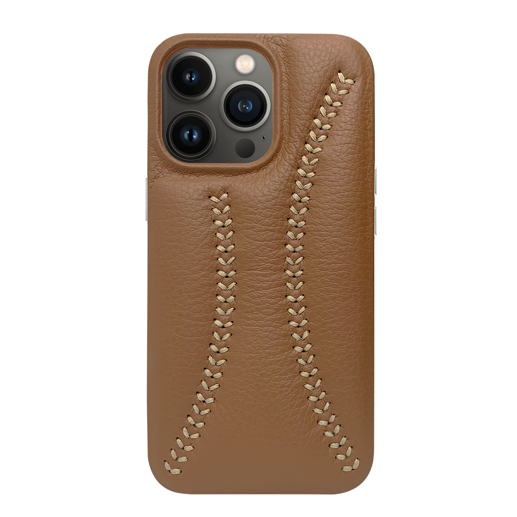 iPhone 13 Pro Baseball Designed Leather Case - Brown