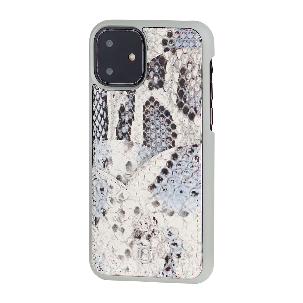 iPhone 11 Phone Case with Multi-colored Italian Python Series Leather - White&Black