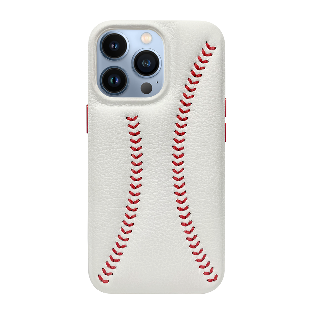 iPhone 13 Pro Baseball Designed Leather Case - White