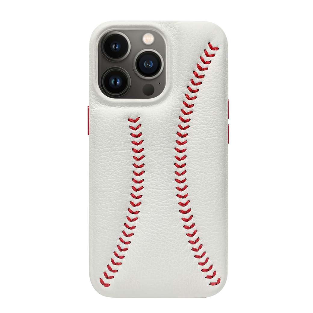 iPhone 13 Pro Baseball Designed Leather Case - White