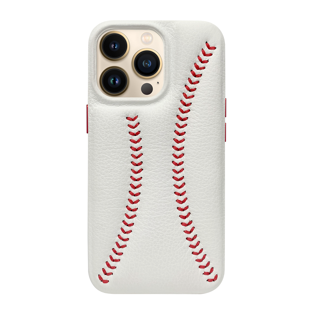 iPhone 13 Pro Baseball Designed Leather Case - White