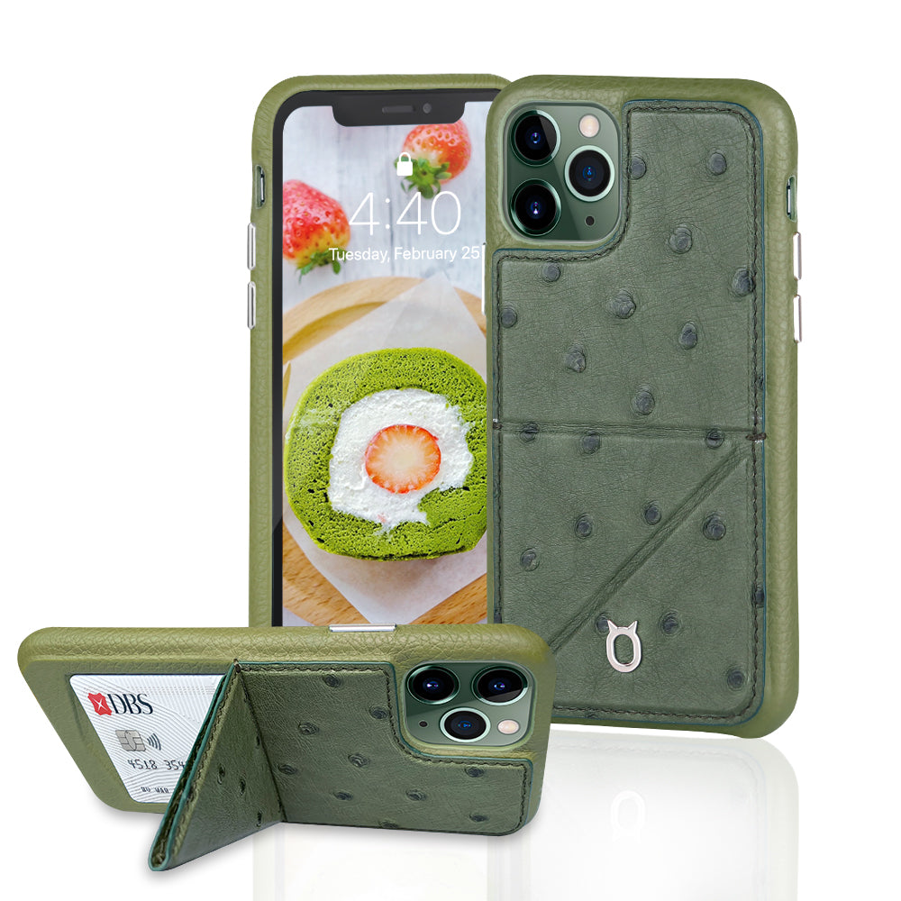 Ostrich Leather Phone Case with stand function_ iPhone 11 Pro