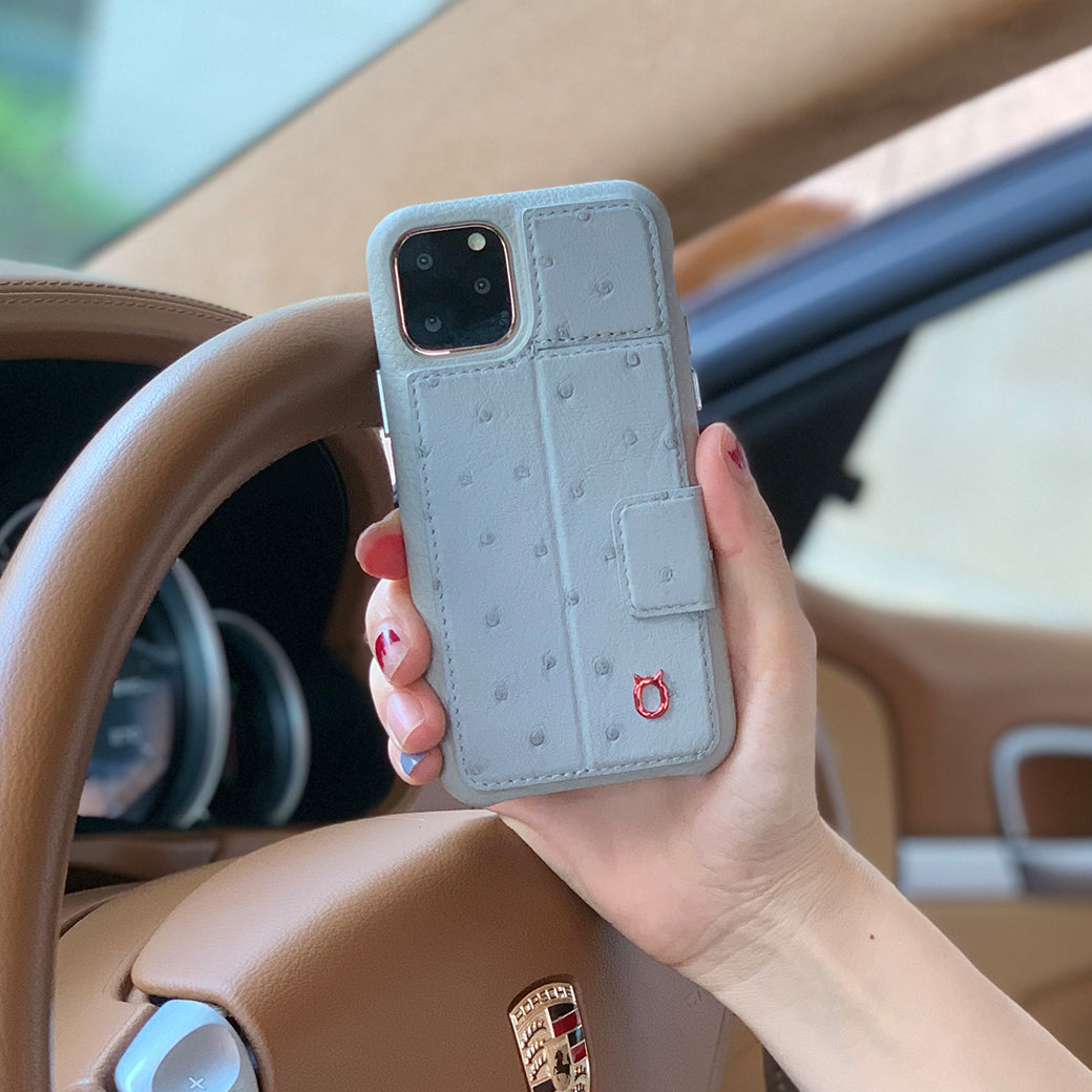 Ostrich Kickstand Leather Phone Case iPhone 11 Pro
