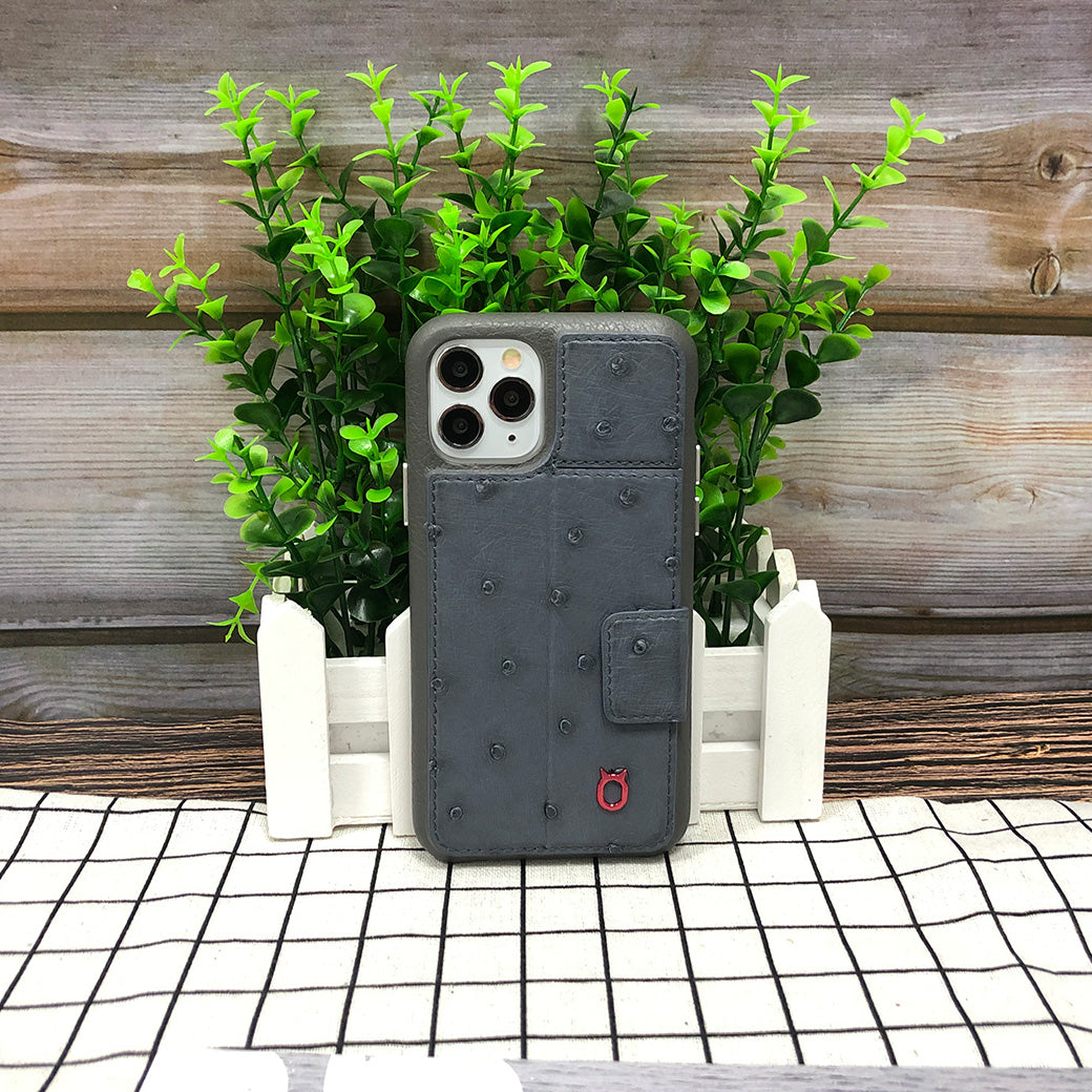 Ostrich Kickstand Leather Phone Case iPhone 11 Pro