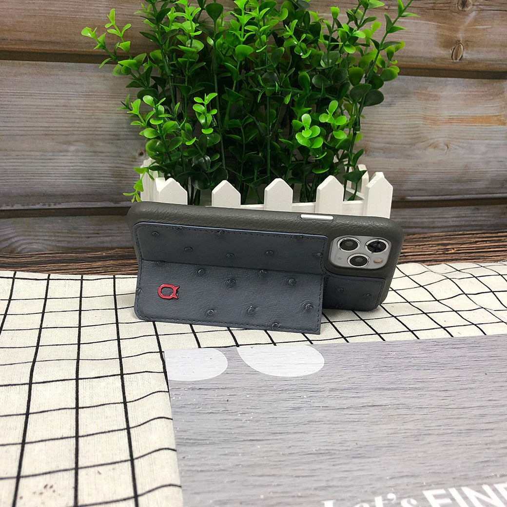 Ostrich Kickstand Leather Phone Case iPhone 11 Pro