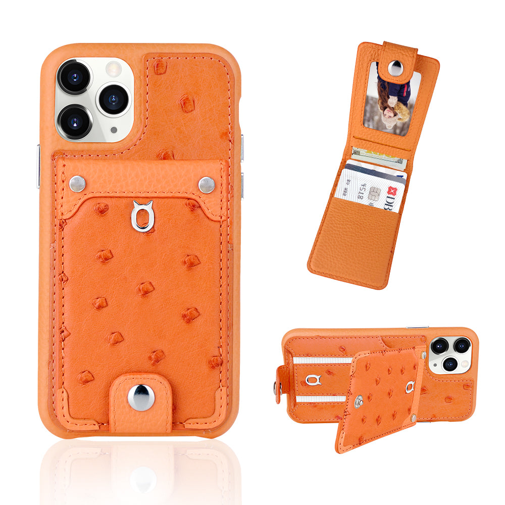 Ostrich detachable kickstand Wallets Leather Case iPhone 11 Pro Max - Orange