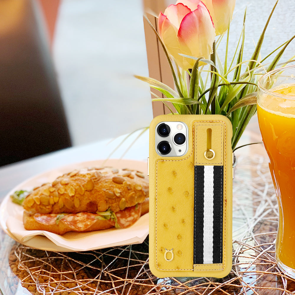 Ostrich Kickstand Leather Case iPhone 11 Pro with stand function - Yellow