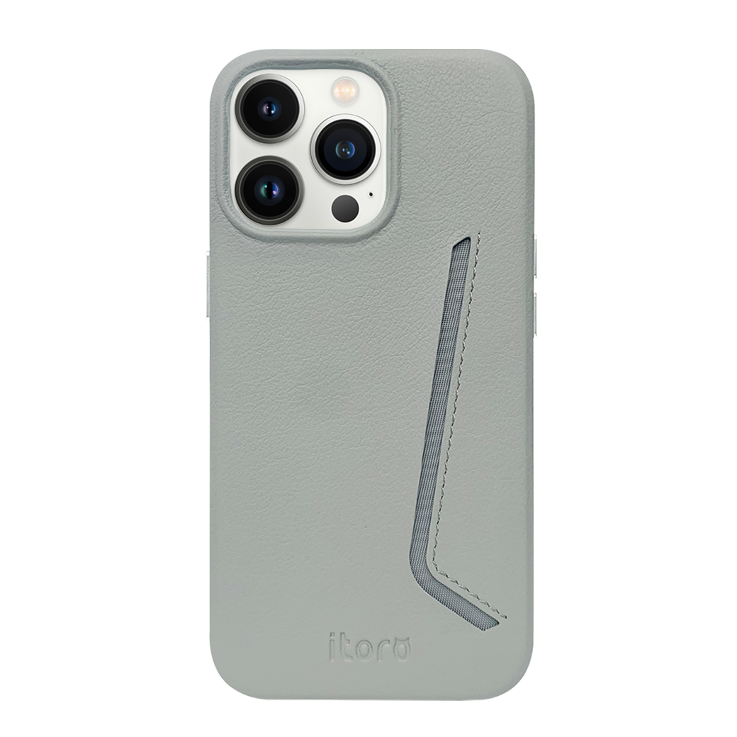 iPhone 13 Pro Leather Case with Card Slot - Grey