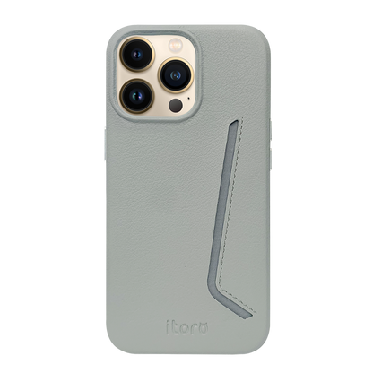 iPhone 13 Pro Max Leather Case with Card Slot - Grey