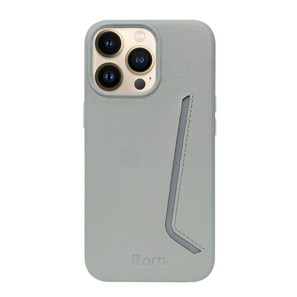 iPhone 13 Pro Leather Case with Card Slot - Grey