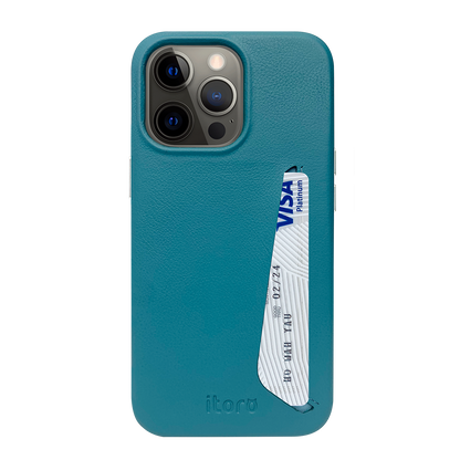 iPhone 13 Pro Max Leather Case with Card Slot - Blue