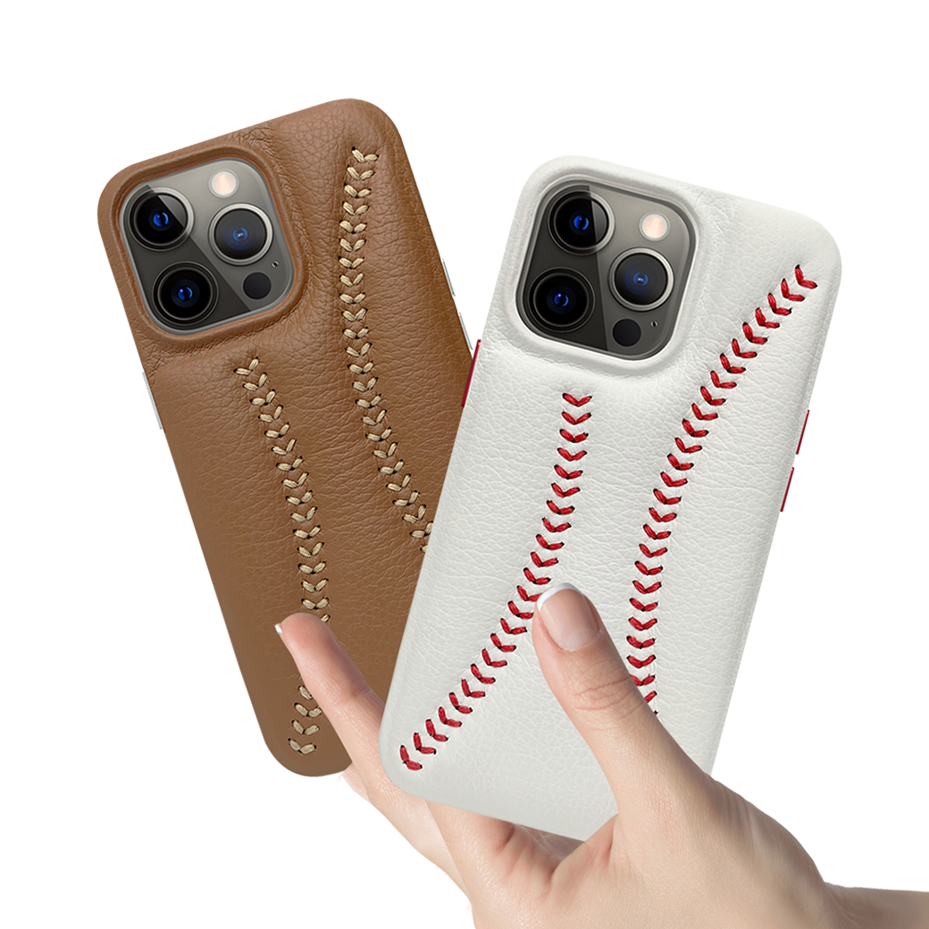 iPhone 13 Pro Baseball Designed Leather Case - White