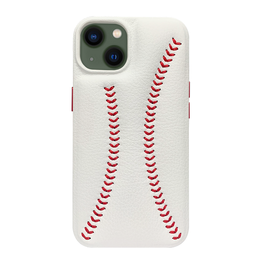 iPhone 13 Baseball Designed Leather Case - White