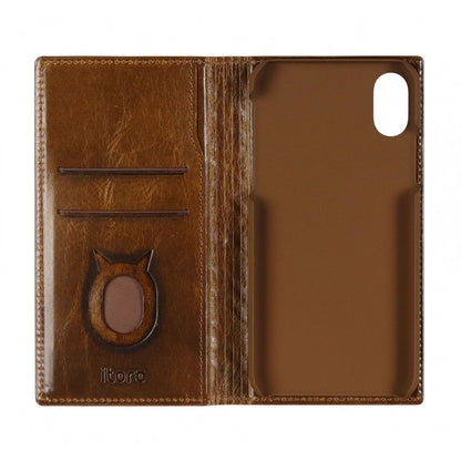 Emboss Leather Folio_iPhone XS Italian Leather Case - Rosewood Brown