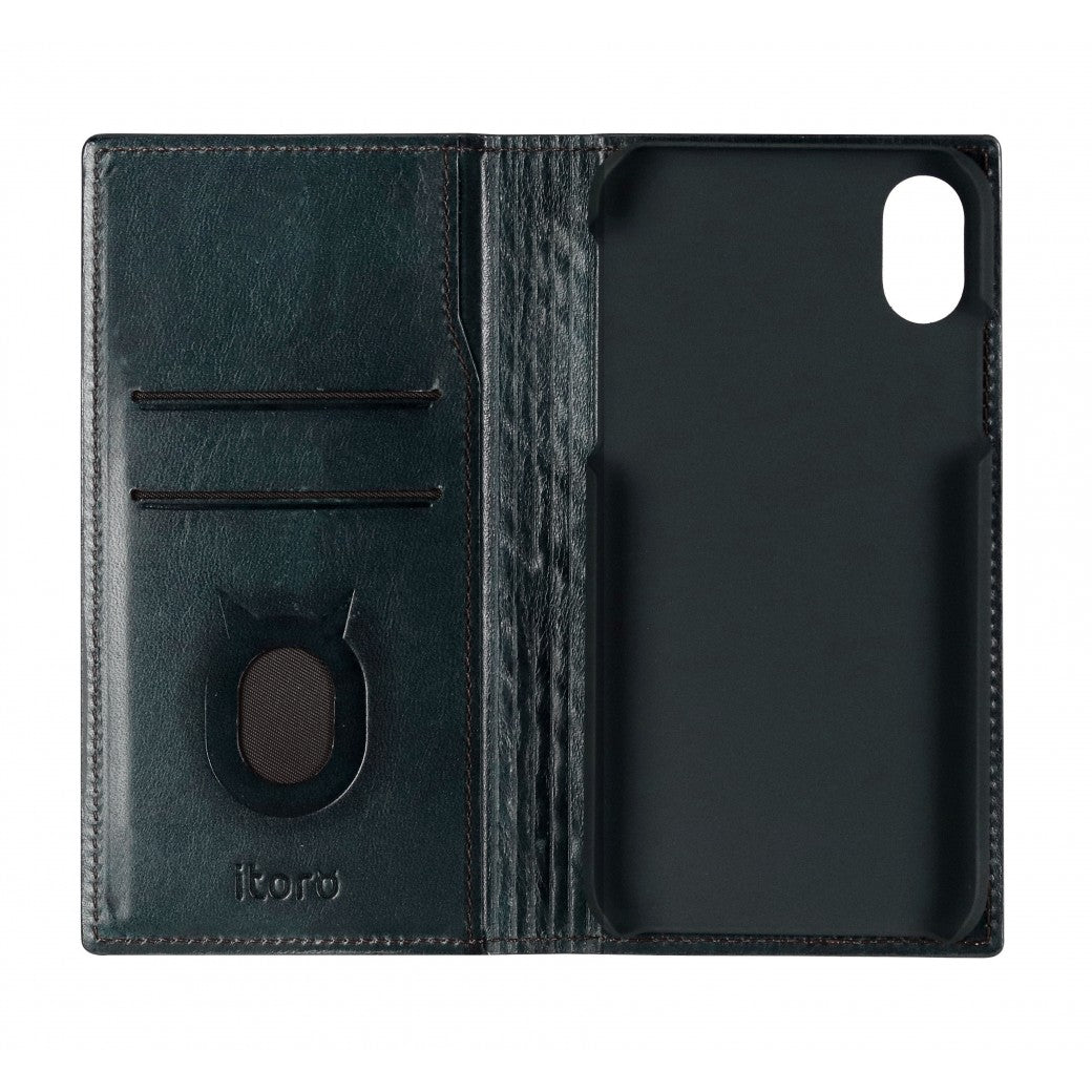 Emboss Leather Folio_iPhone XS Italian Leather Case - Midnight Green