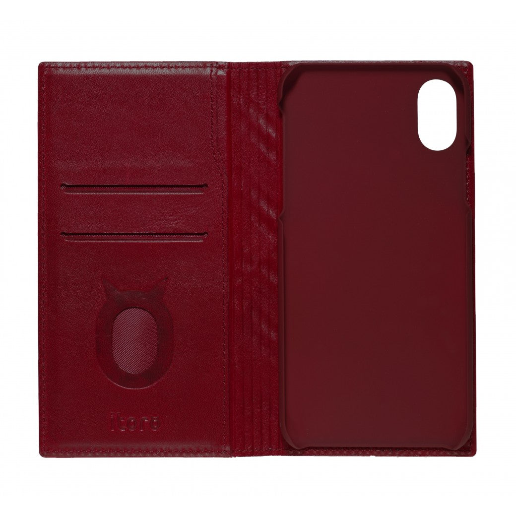 Emboss Leather Folio_iPhone X Italian Leather Case - Merlot Red