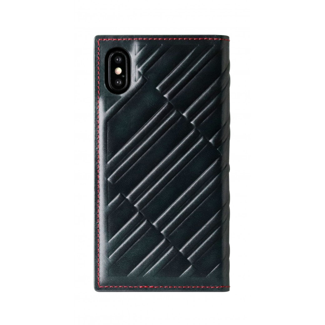 Emboss Leather Folio_iPhone X Italian Leather Case - Midnight Green(RED)