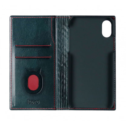 Emboss Leather Folio_iPhone X Italian Leather Case - Midnight Green(RED)