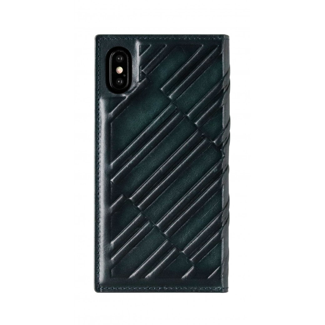 Emboss Leather Folio_iPhone XS Italian Leather Case - Midnight Green