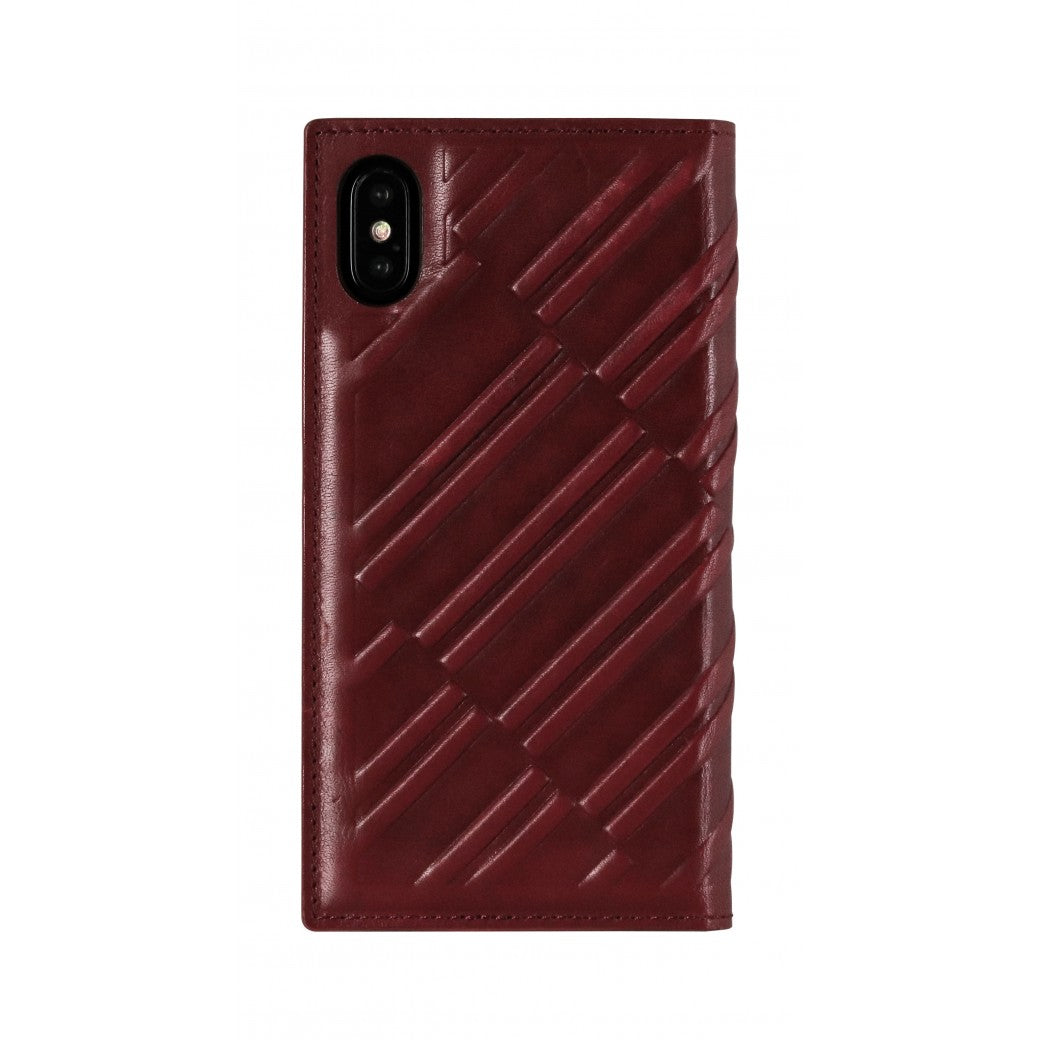 Emboss Leather Folio_iPhone X Italian Leather Case - Merlot Red