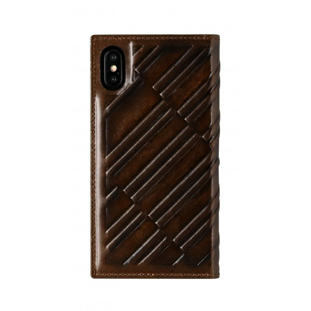 Emboss Leather Folio_iPhone X Italian Leather Case - Rosewood Brown