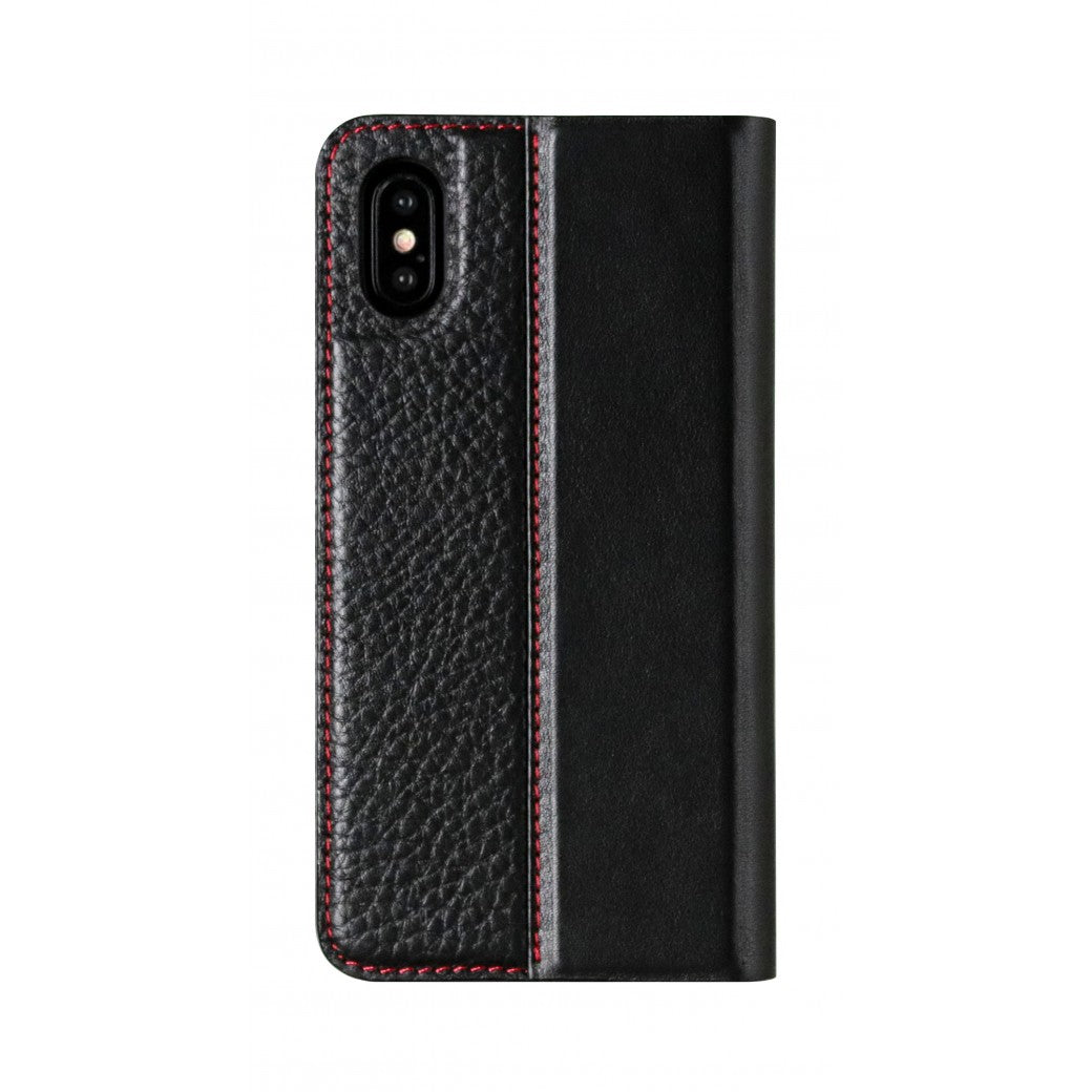 Folio n Go_iPhone X Italian Leather Case - Black(RED)