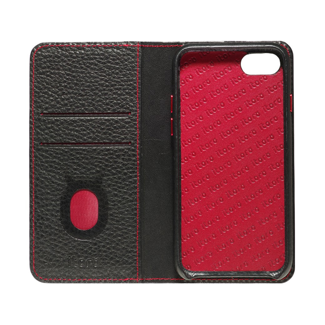 Folio n Go_iPhone 7 / 8 Italian Leather Case - Black(RED)
