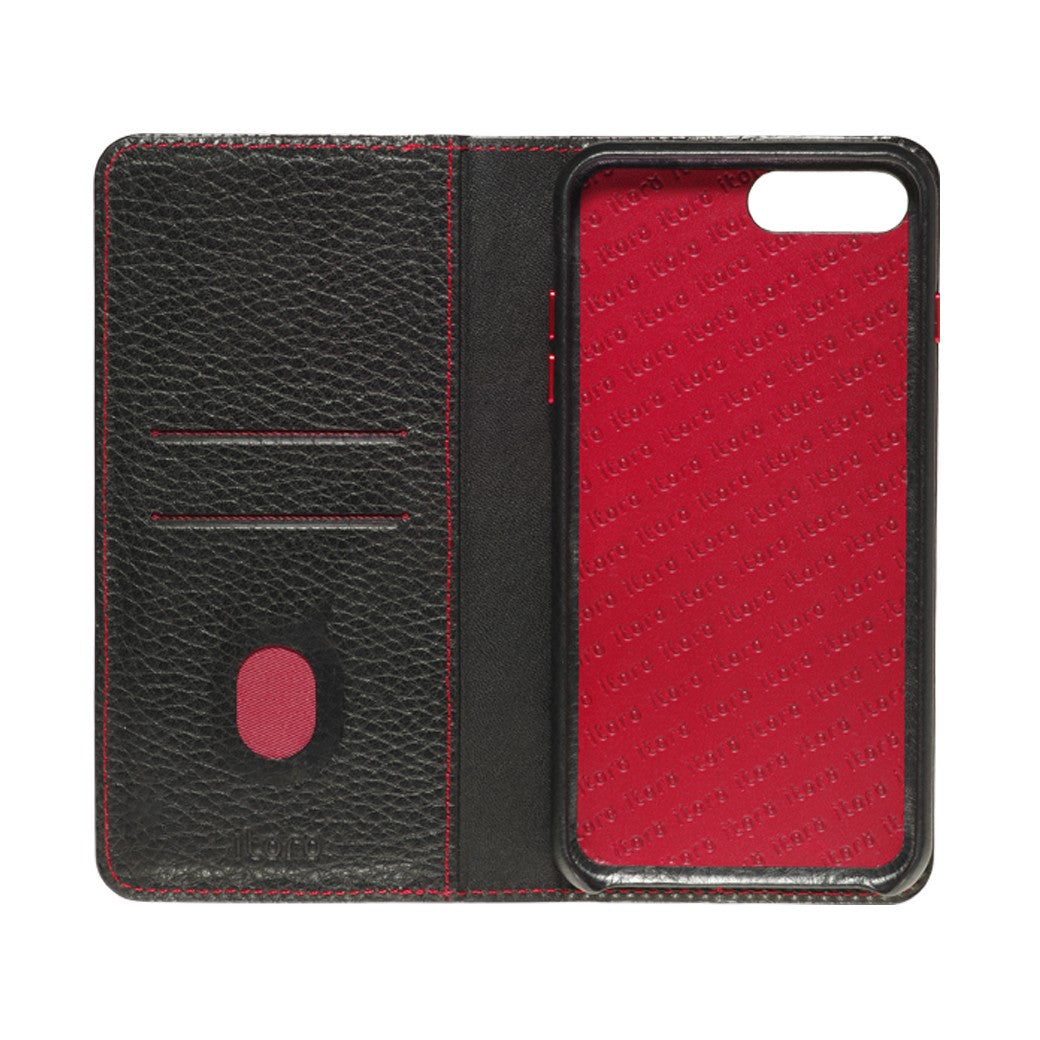 Folio n Go_iPhone 7 / 8 Plus Italian Leather Case - Black(RED)