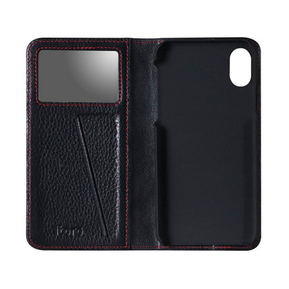 Fur x Leather EX_iPhone X Italian Leather Case - Black(RED)